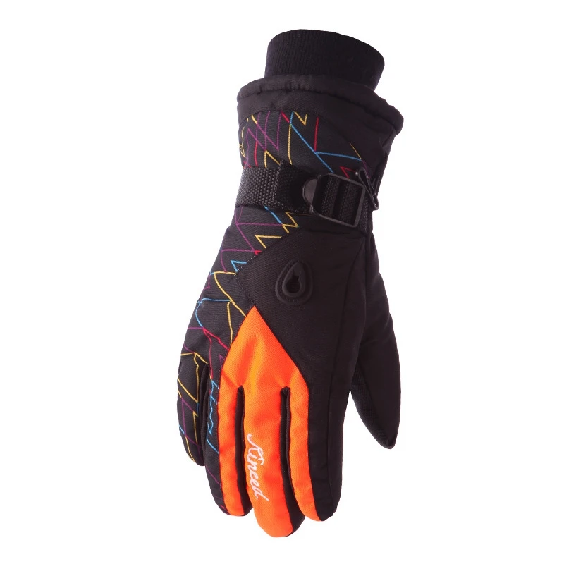 Orange(Women) Men Ski Gloves Waterproof Winter Warm Gloves Unisex Windproof Snowmobile Snowboard Gloves Motorcycle Riding Snow Mitten - Color: Orange(Women)