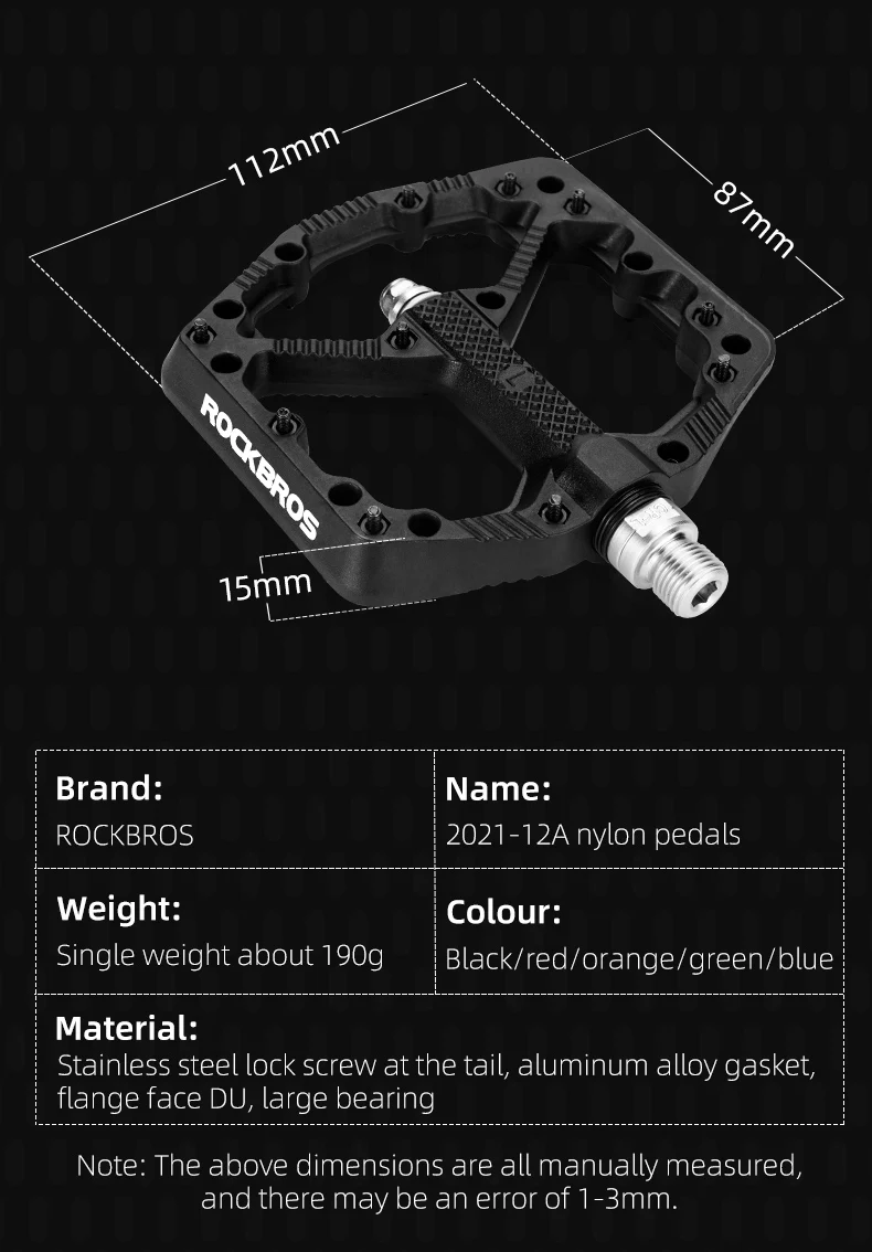 ROCKBROS Bicycle Pedals Nylon Wide Tread High Speed Bearing MTB BMX Pedals Waterproof Ultralight Cycling Pedals Bike Accessories
