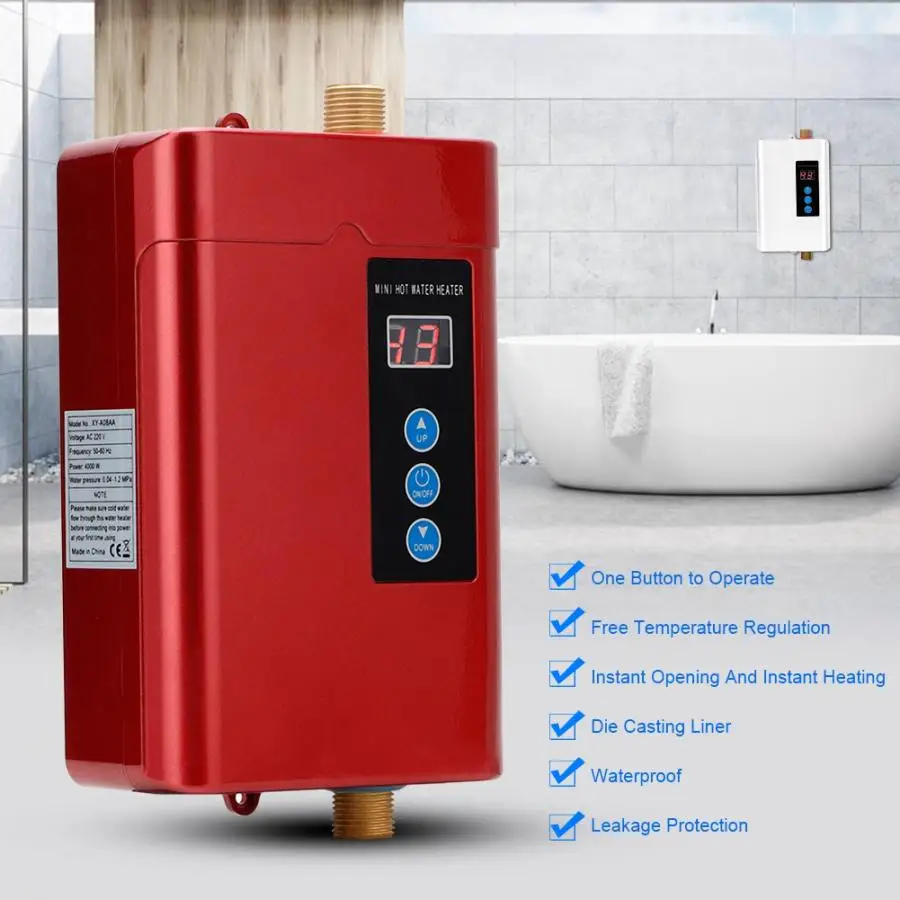 Electric Water Heater Electric Tankless Water Heater 4 Gears Mini Hot Instantaneous Water Heater System for Kitchen Bathroom 110-240V