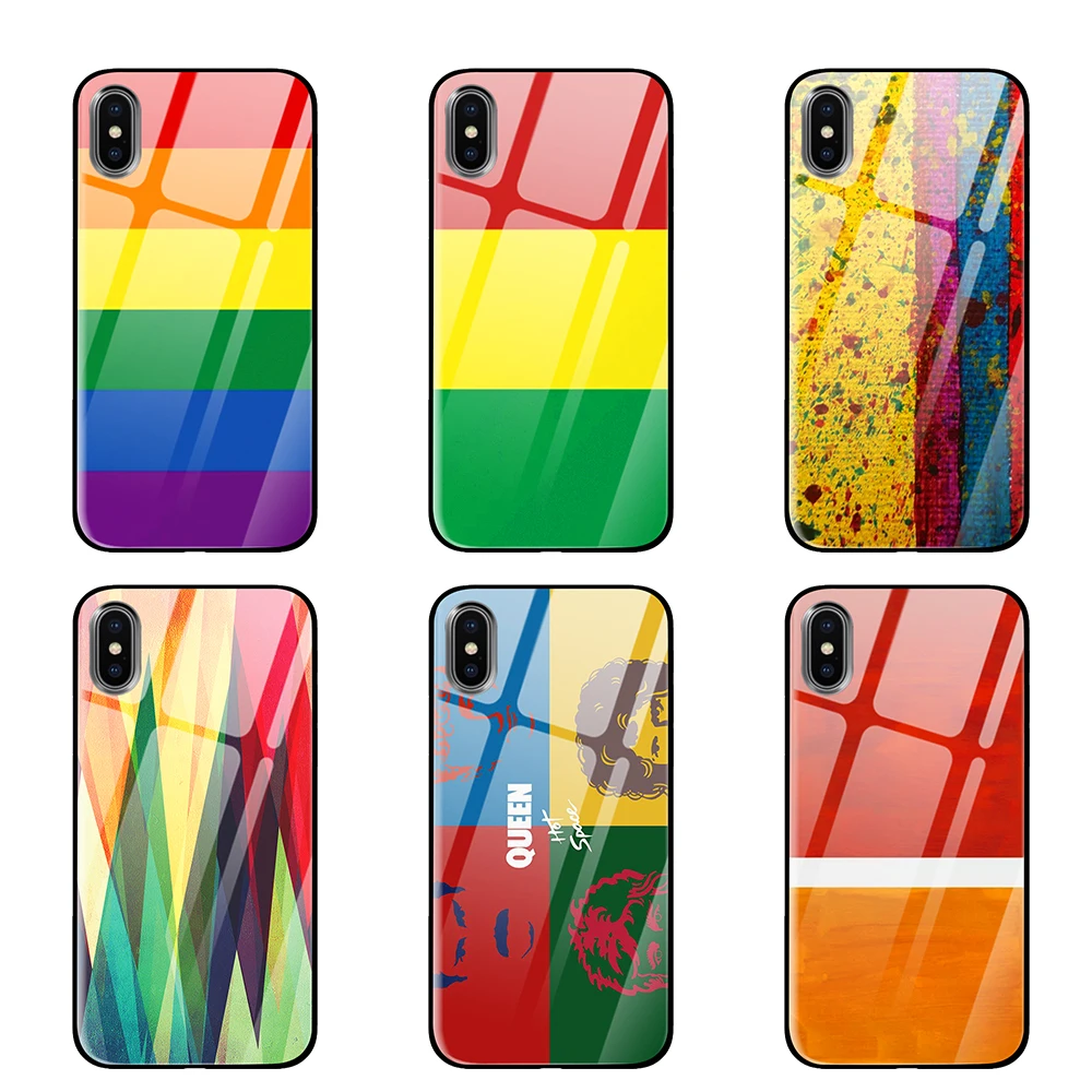 Радужные цвета для iPhone 5 5S SE 6 6s 7 8 Plus X XS Max XR закаленное стекло чехлы для телефонов
