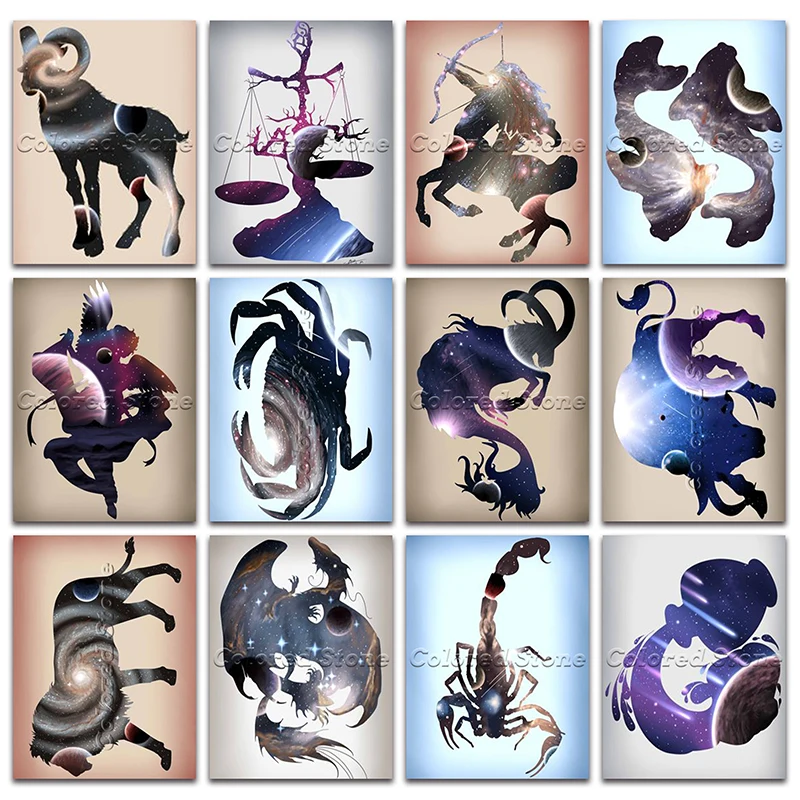 New Diamond painting constellation Animals Sheep fish cow lion DIY Full Square Drill embroidery Cross stitch mosaic Drawing 767 | Дом и сад