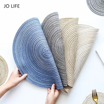 

JO LIFE Nordic Round Table Mat Anti Slip Linen Ramie Insulation Pad Kitchen Drink Coaster Placemat