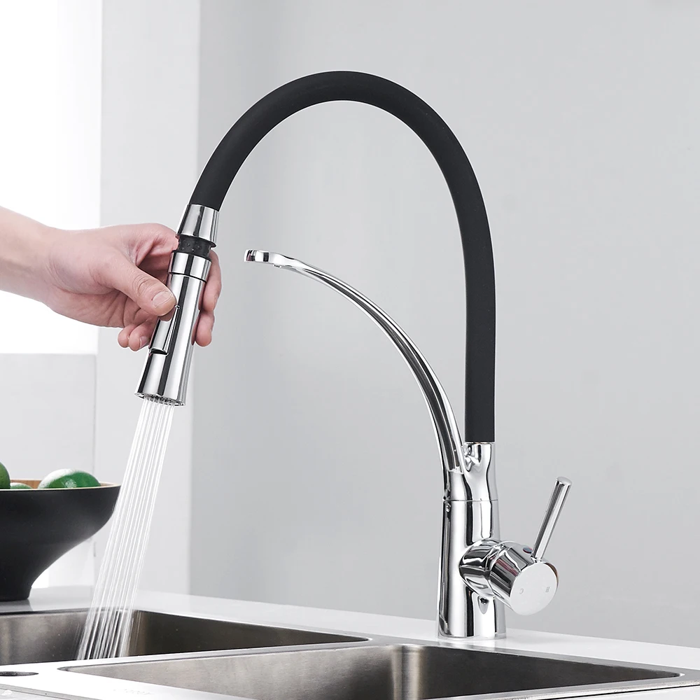 Black Kitchen Faucet Deck Mount Pull Sprayer Nozzle Hot Cold