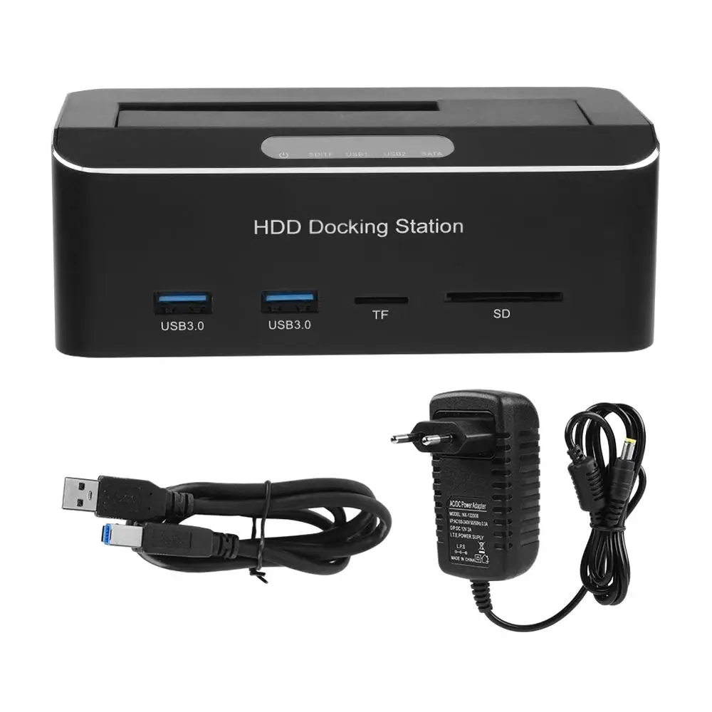 Внешний док-станция для жесткого диска USB3.0 на SATA для 2,5 или 3,5 дюймового жесткого диска с поддержкой карт SDTF - Color: EU plug