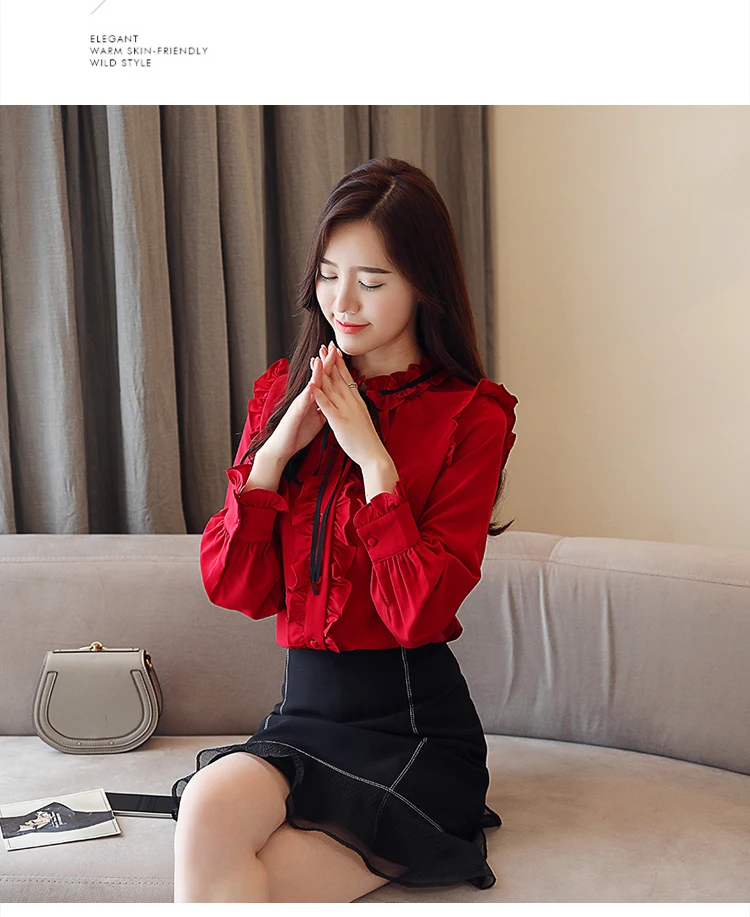 Зимняя теплая плотная Женская одежда с длинным рукавом и галстуком-бабочкой, женские рубашки, Корейская шифоновая блузка, женская рубашка, блузка больших размеров