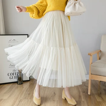 

New Style Big Hemline Mesh Skirt Cake Dress Pleated Skirt Skirt Long Skirts