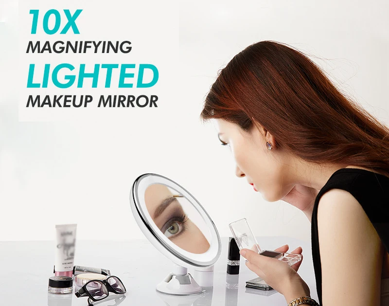 New LED Mirror Vanity Mirror With 3 Modes Lights LED Lighted Makeup Mirror 10X Magnifying Magnification Cosmetic Mirrors espejo 02