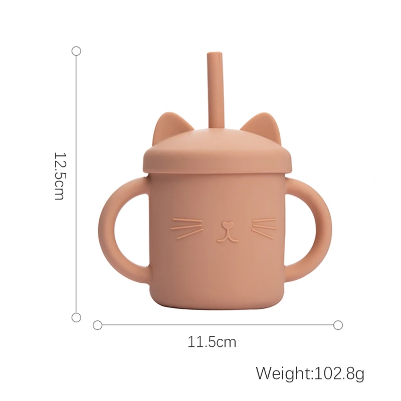 Baby Silicone Cup Learning Cat Shaped With Lid Straw Water Cups Child Leak Proof Bottle for Kids Feeding Bottle Cups Supplies