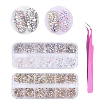 

Manicure Shiny Color Diamonds Boxed Pink Elbow Tweezers Nail Art Decals Nail Decoration for Salon