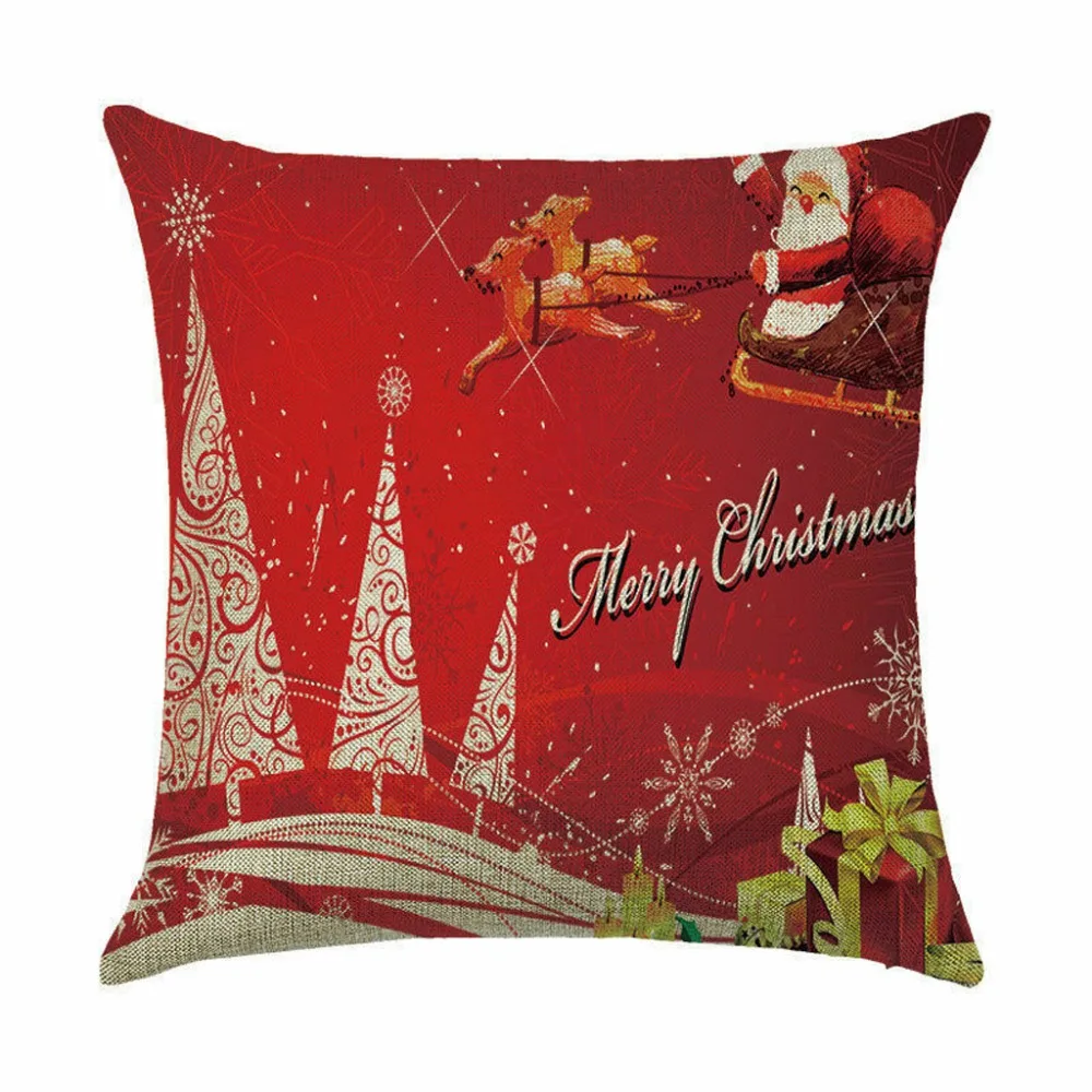 Christmas Cushion Covers Xmas Print Soft Linen Sofa Car Throw Waist Pillowcases 45*45 Party Decor Cojines Decorativos Para Sof