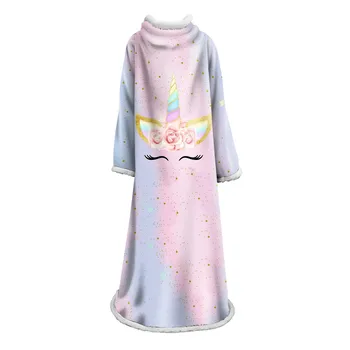 

Blue/Pink Unicorn Print Sleeve Blanket Adult Child Warm Coral Fleece Blanket Home Travel Wearable Blanket With Sleeve 127X178CM