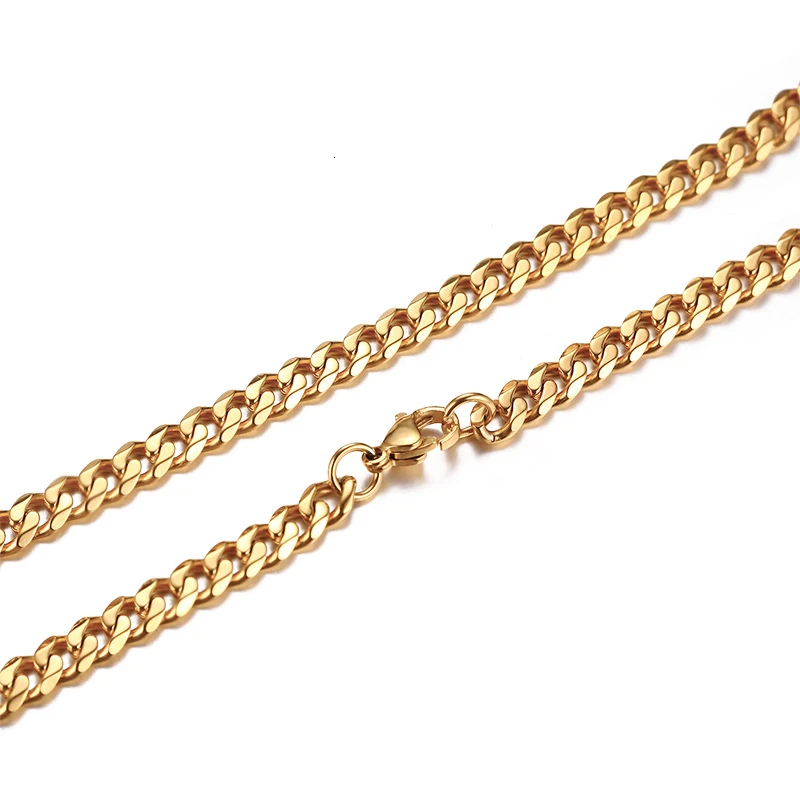 Gold Color 3 мм/5 мм/7 мм Панк из нержавеющей стали цепочка ожерелье плоское звено серебро черный золотой тон Мода ожерелье 18 дюймов 20 дюймов 22 дюймов - Окраска металла: Gold Color