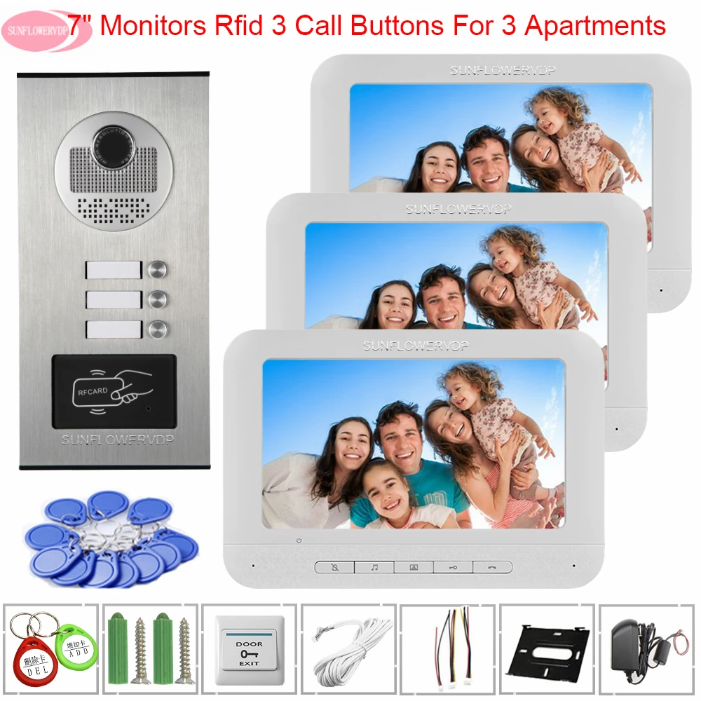 Doorbell Video 3 Monitors Video Door Phone Video Intercoms for a Private House Access Control Doorbell With Camera System Unit Doorbell Video 3 Monitors Video Door Phone Video Intercoms for a Private House Access Control Doorbell With Camera System Unit