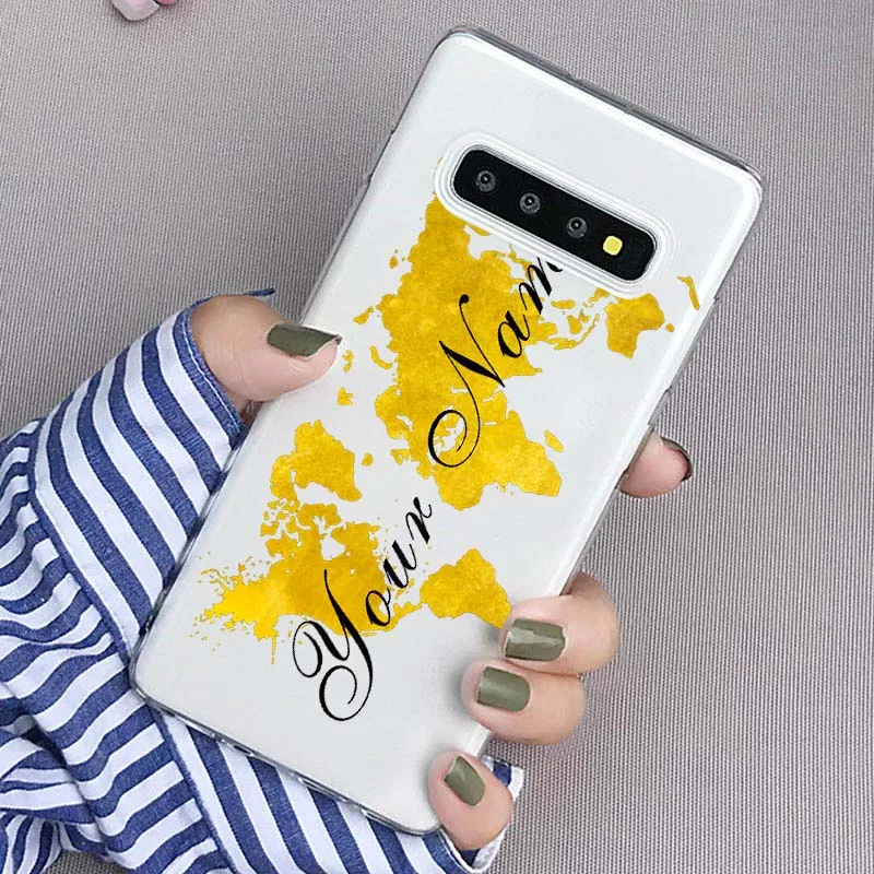 Карта мира путешествия просто Go мягкий черный чехол для телефона samsung Galaxy S 7 8 9 P Note 5 8 J7 Пользовательские DIY имя для Fundas чехол - Цвет: PDIY89