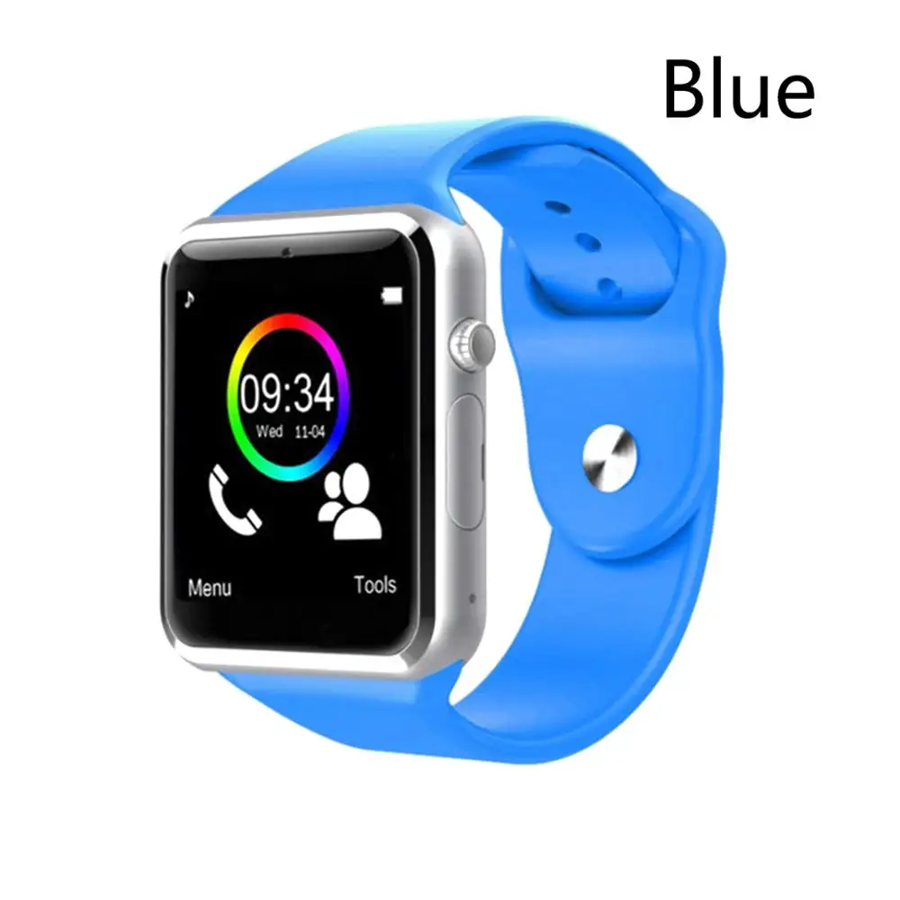Blue Умные часы A1 с камерой, сенсорным экраном, поддержкой SIM, Bluetooth, умные часы, водонепроницаемые, спортивные, с шагомером, для Android, iOS - Цвет: Blue