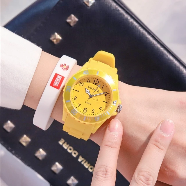 Fashion Silicone Women Watches Simple Sport Ladies Quartz Wristwatches Ulzzang Brand Fresh Children Clock Gifts Relogio Feminino YELLOW