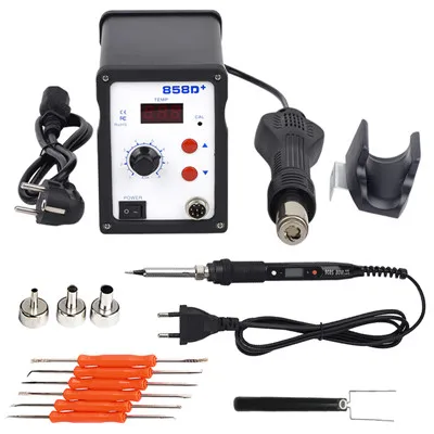 Black 4 WMORE пистолет горячего воздуха 858D 220V 110V 700W BGA сварочные работы паяльная станция SMD Пайка светодиодный цифровая станция паяльная ремонтный набор инструментов - Цвет: Black 4