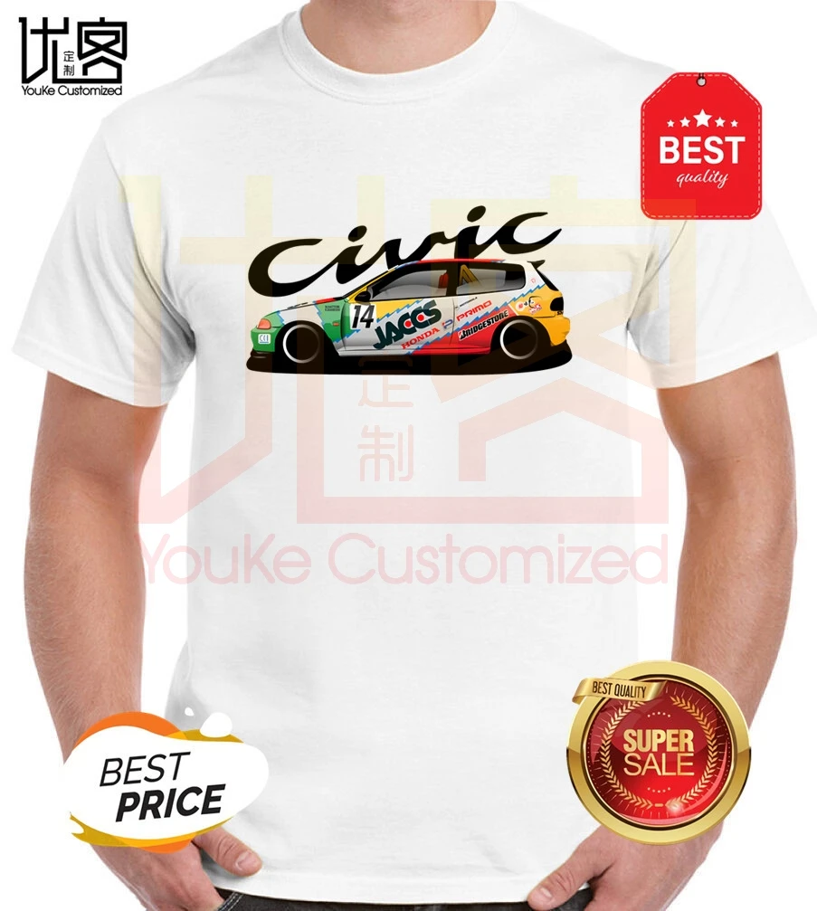 Honda Civic EG6 Jaccs 90s JTCC Гонки футболка с изображением автомобиля для мужчин и женщин 100%