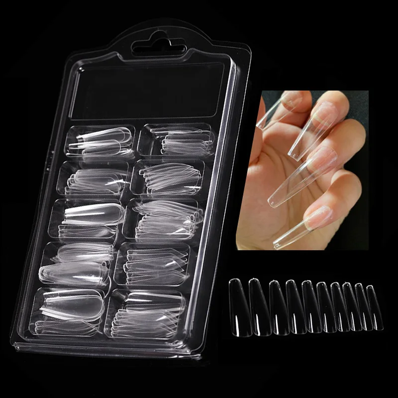 96 Pcs/Box Full Cover Fake Nail Artificial Press on Long Ballerina Clear/Natural/white False Coffin Nails Art Tips Manicure Tool | Красота и
