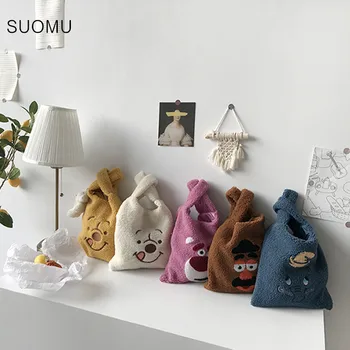 

Fur Bag warm totes handbag for women cute bear Party Bag Large Capacity casual totes bag yellow blue white brown 2019 new