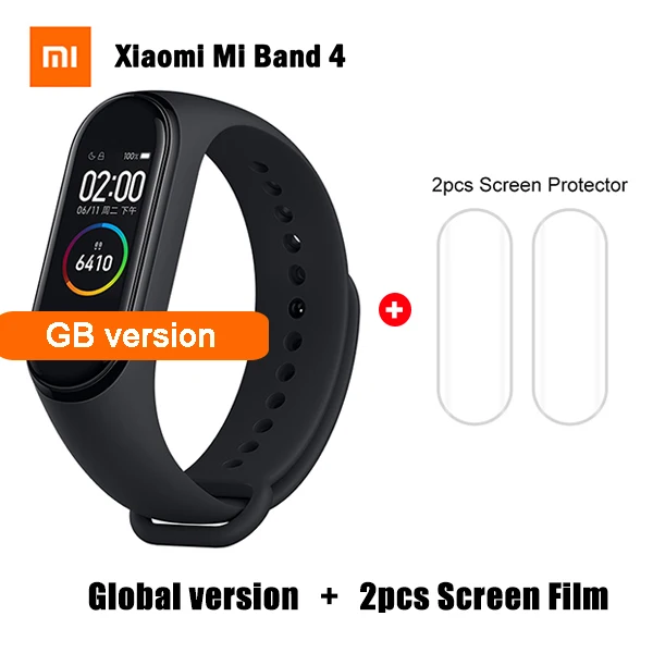 Global Xiaomi mi Band 4 Смарт-часы пульсометр фитнес-браслет Xiaomi mi-браслет глобальная Версия спортивные музыкальные часы mi Band 4 - Цвет: GB add 2 Film