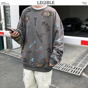 

LEGIBLE Men Hoodies 2019 Mens Hip Hop Oversized Funny Printed Sweatshirts Male Spring Korean Loose Hoodies