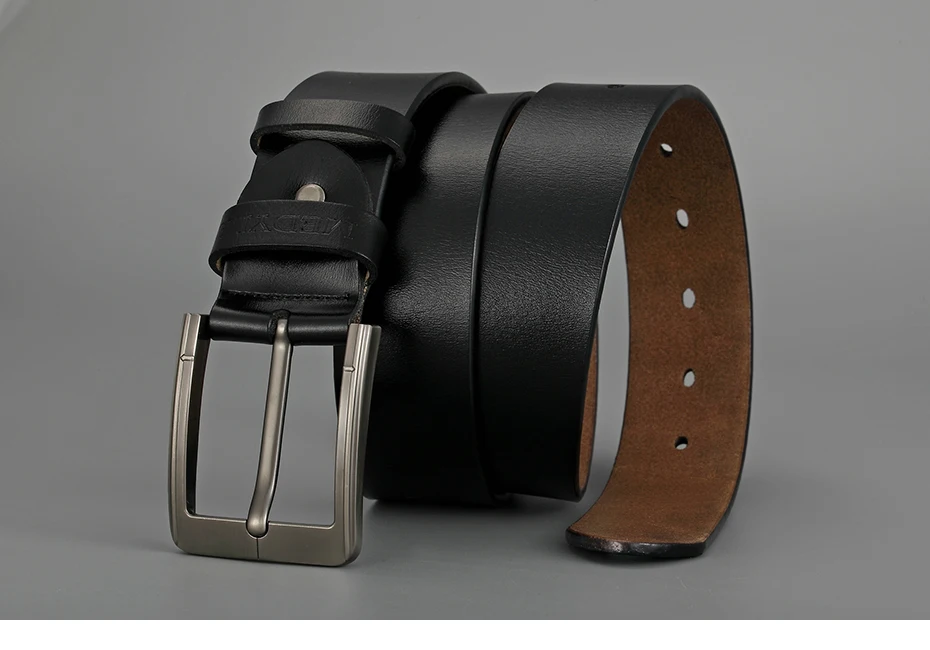 MEDYLA natural leather belt men's fashion casual business smooth belt soft leather no interlayer hard steel buckle belt for men