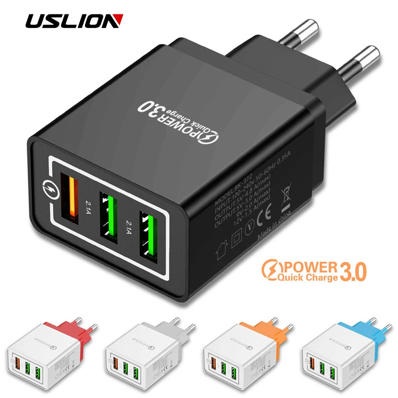 

USLION USB Charger 3A Quick Charge 3.0 For iPhone Micro Type C Fast Wall Charger For Samsung Xiaomi Huawei Mobile Phone Charger