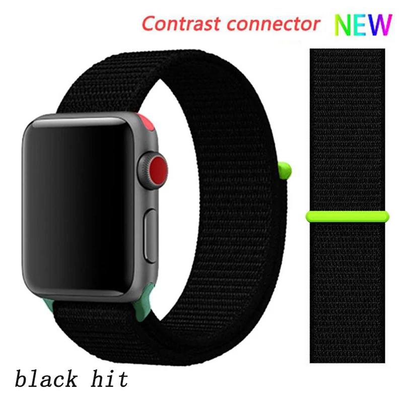 black 8 hit Ремешок для apple watch 5 4 band correa apple watch 42 мм 44 мм 38 мм 40 мм iwatch series 5 4 3 2 1 нейлоновый браслет pulseira - Цвет ремешка: black 8 hit
