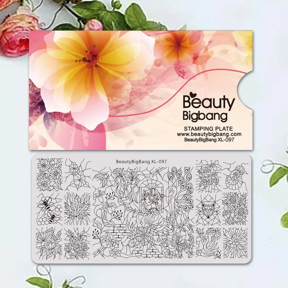 BEAUTYBIGBANG прямоугольные пластины для штамповки ногтей цветок бабочка Смешанный узор дизайн ногтей изображения инструменты штамп Шаблон трафарет