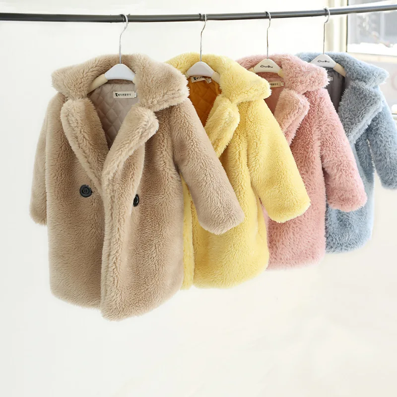 

2-12 Years Children Faux Fur Coat Baby Woolen Coat Outerwear Thicken Warm Jacket Girls Long Overcoat Winter Kids Girls Clothing