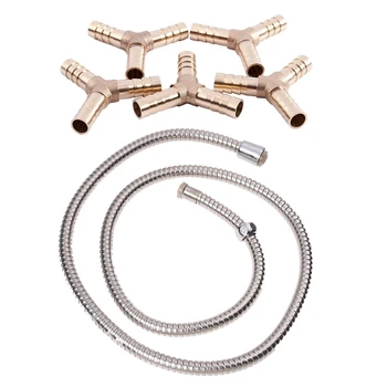 

5Pcs 8mm 3 Ways Y-Piece Brass Air Gas Hose Barb Connector Tube Coupler & 1x Flexible Hose Shower Knob Stainless Steel Hose Showe
