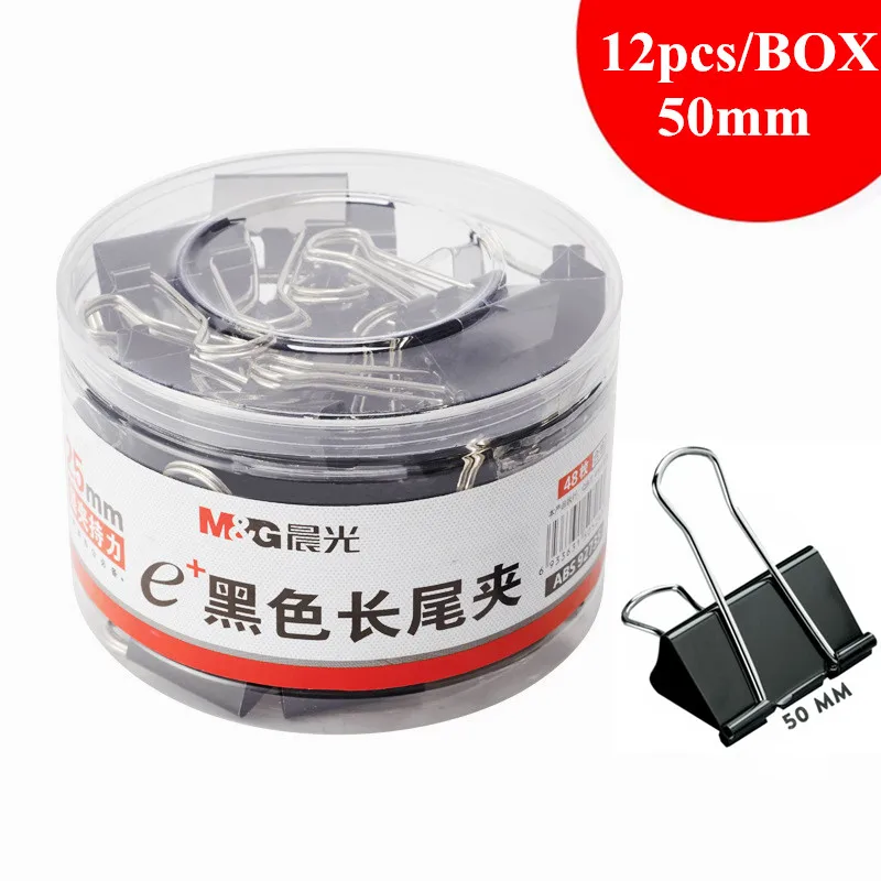 

M&G 12pcs/Barrel Binder Clips Long Tail Clips Black Color Metal 50mm Small Size School Office Shop Stationary ABS92732