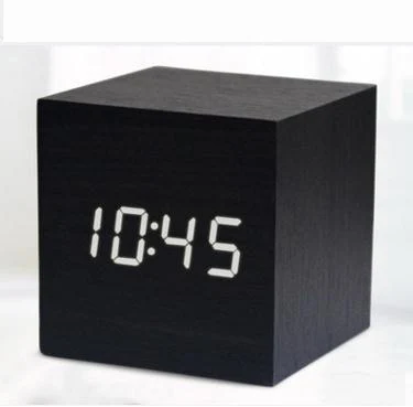 Wooden white Деревянные часы Голосовое управление мини куб электронные настольные часы с светодиодный цифровой настольные часы Nixie Повтор милый будильник для детей - Цвет: Wooden white