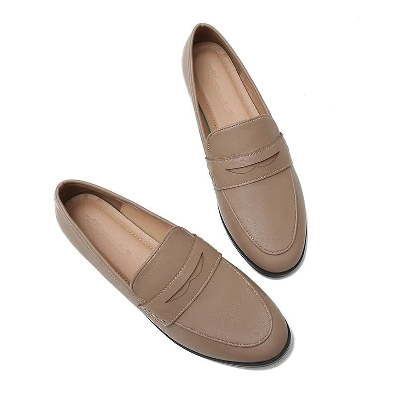 Vintage woman oxford shoes chunky heels loafers slip on brogues round toe all-match moccasins women leather derby shoes size 44