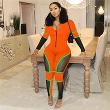 summer sexy Sheer Mesh Patchwork Bandage Jumpsuit Zipper Front V Neck Long Sleeve Women Sexy Romper Tracksuit Night Club Overall summer sexy Sheer Mesh Patchwork Bandage Jumpsuit Zipper Front V Neck Long Sleeve Women Sexy Romper Tracksuit Night Club Overall
