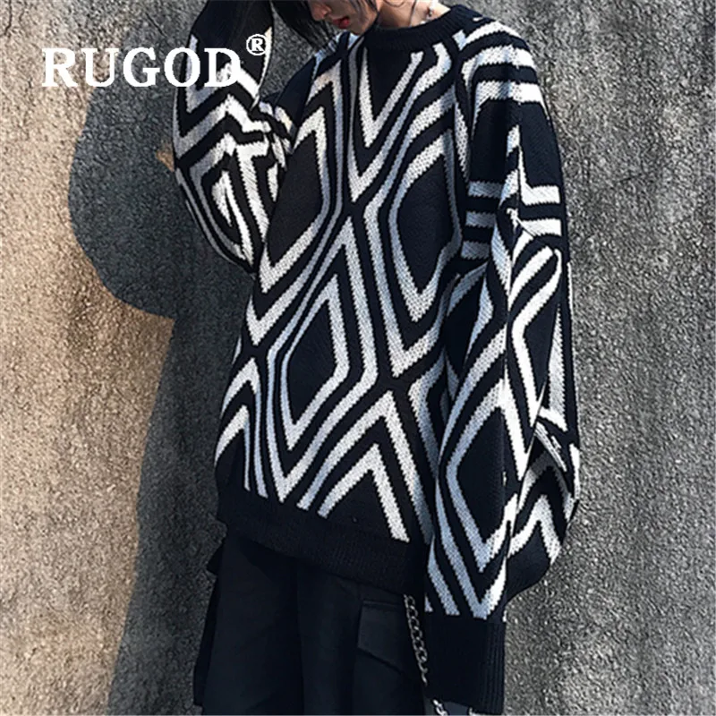 RUGOD, винтажный черный свитер, пуловеры для женщин, клетчатый узор, в стиле панк, топы с круглым вырезом, свитер большого размера, модный ins, Женская туника