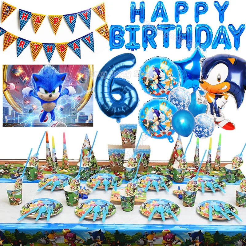 Голубые Мультяшные звуковые товары для вечерние НКИ наборы одноразовой посуды