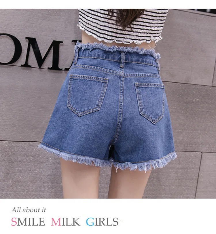 Summer New Style Korean-style WOMEN'S Wear High-waisted Slimming with Holes Flash Tassels Yang Mi Celebrity Style Denim Sho