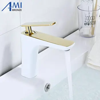 

Basin Faucets White Color Basin Mixer Tap Bathroom Faucet Hot and Cold Gold Brass Toilet Sink Water Crane