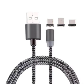 

Android Type-c Three-in-One Magnetic Sucker Data Cable LED Shining Triple Magnet Weaving Charging Cable