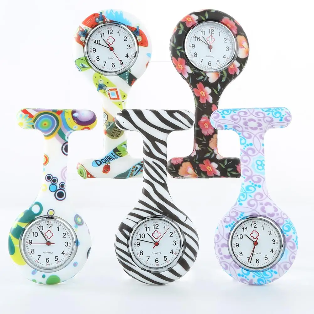 Portátil printNumerals esfera redonda reloj de silicona para enfermera broche túnica números reloj mujeres doctor médico relojes de Navidad