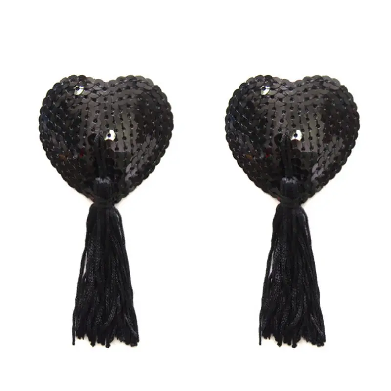 black heart 1/5 пар, секс-продукт, сексуальные покрывала для сосков с блестками, с кисточками, наклейки для сосок в форме сердца,, наклейки на грудь - Цвет: black heart