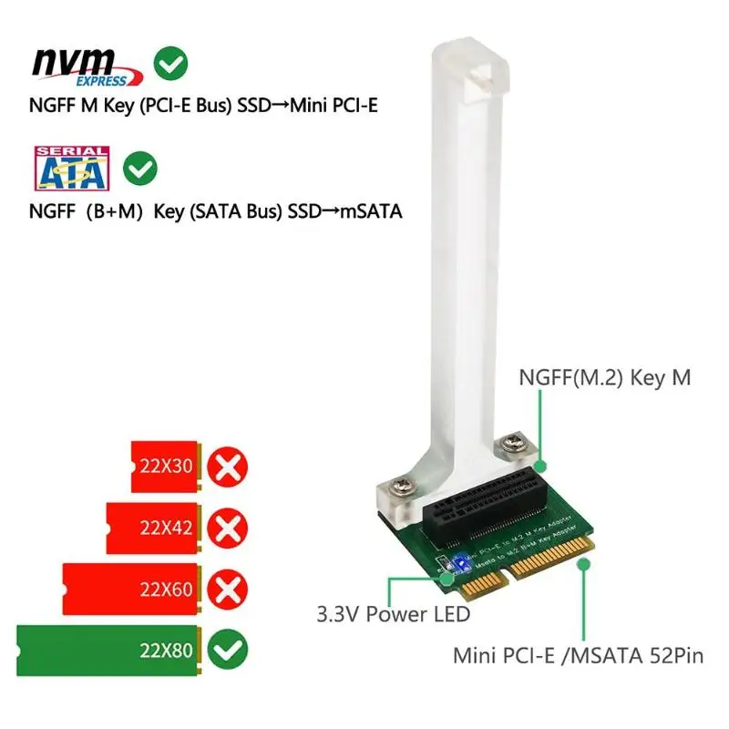 Адаптер карта B+ M ключ SATA шина M.2 NGFF SSD для Mini PCI-e mSATA для SATA 2280 SSD Защита окружающей среды и долговечность