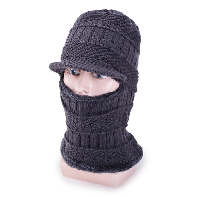 Зимняя вязаная шапка с козырьком, Мягкие Шапки, Балаклава, маска, шапка для женщин, Skullies Beanies, шапка, теплые плотные шапочки для девочек, теплая шапка s - Цвет: Серый