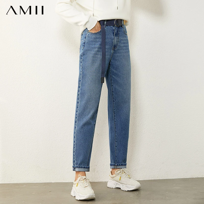 Female Trousers Jeans For Amii Fashion Cotton Women Blue High-Waist Winter Straight 12070550