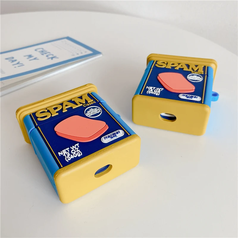 Для Airpods 1 2 Чехол милый 3D спам Ланч мясо силиконовый мягкий для Apple Новый 1/2 чехол