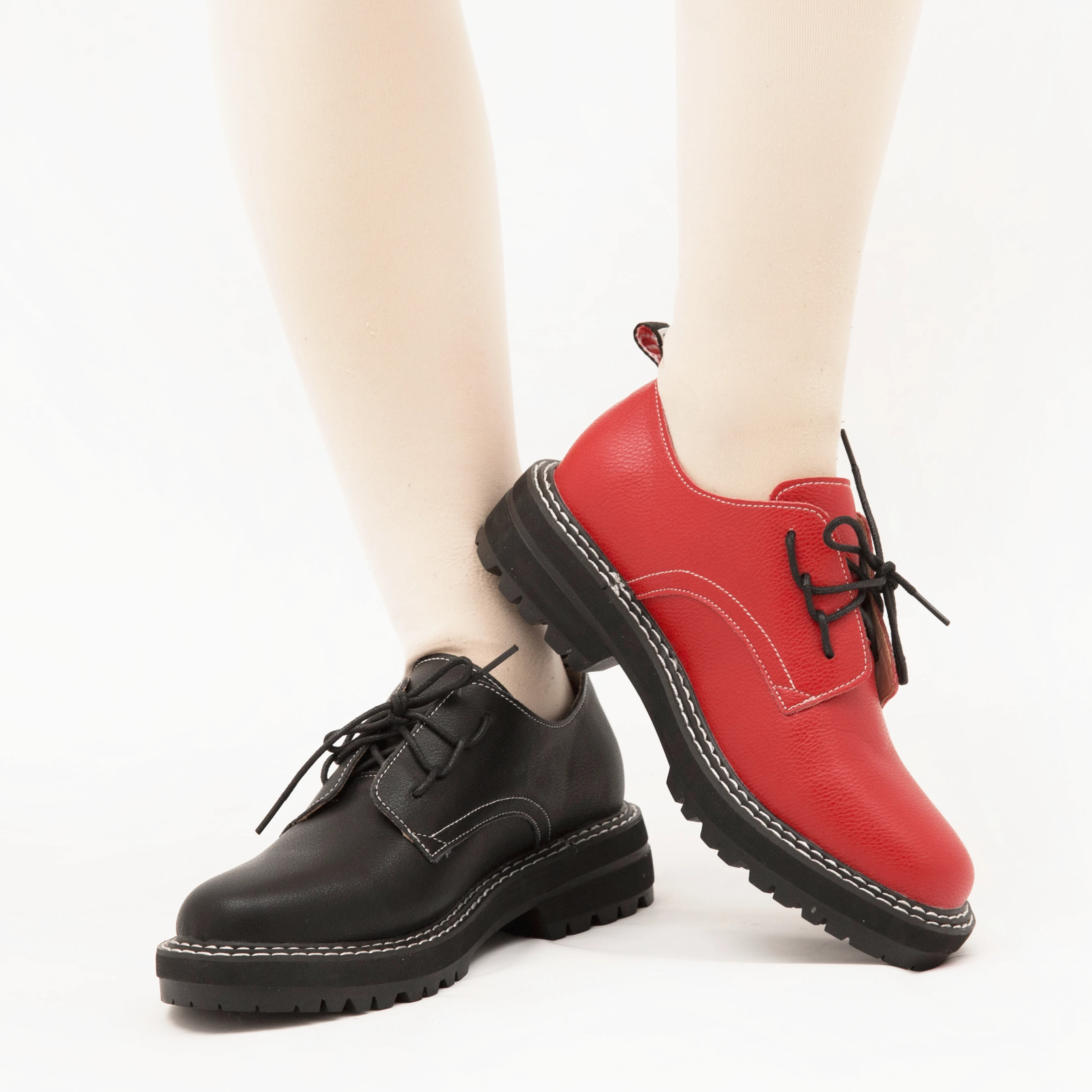 

Yin and yang Women Shoes Genuine Leather 2020 Color matching British Style Student Shoes Thick Large Size Ladies Oxford Shoes