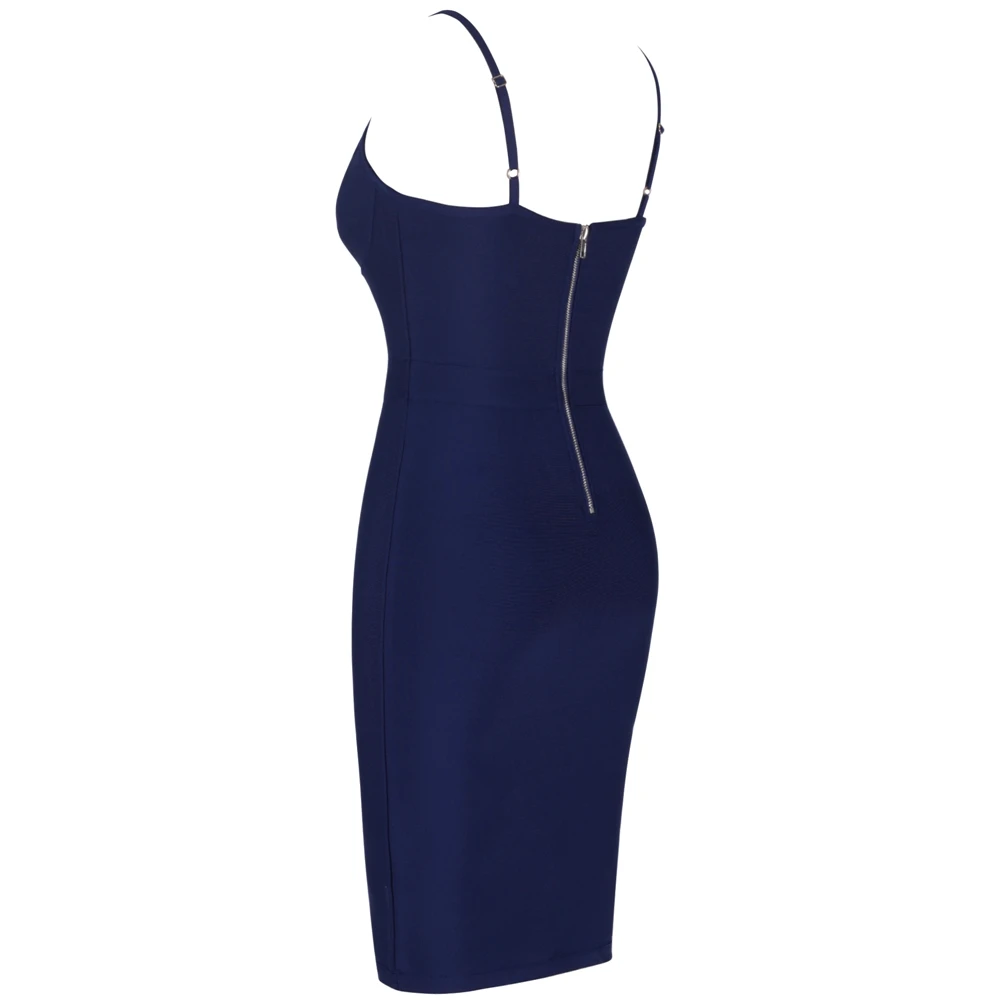 Maketina новое летнее женское Бандажное платье Vestido темно-синее сексуальное Бандажное платье с v-образным вырезом и металлической декоративной пряжкой вечерние платья