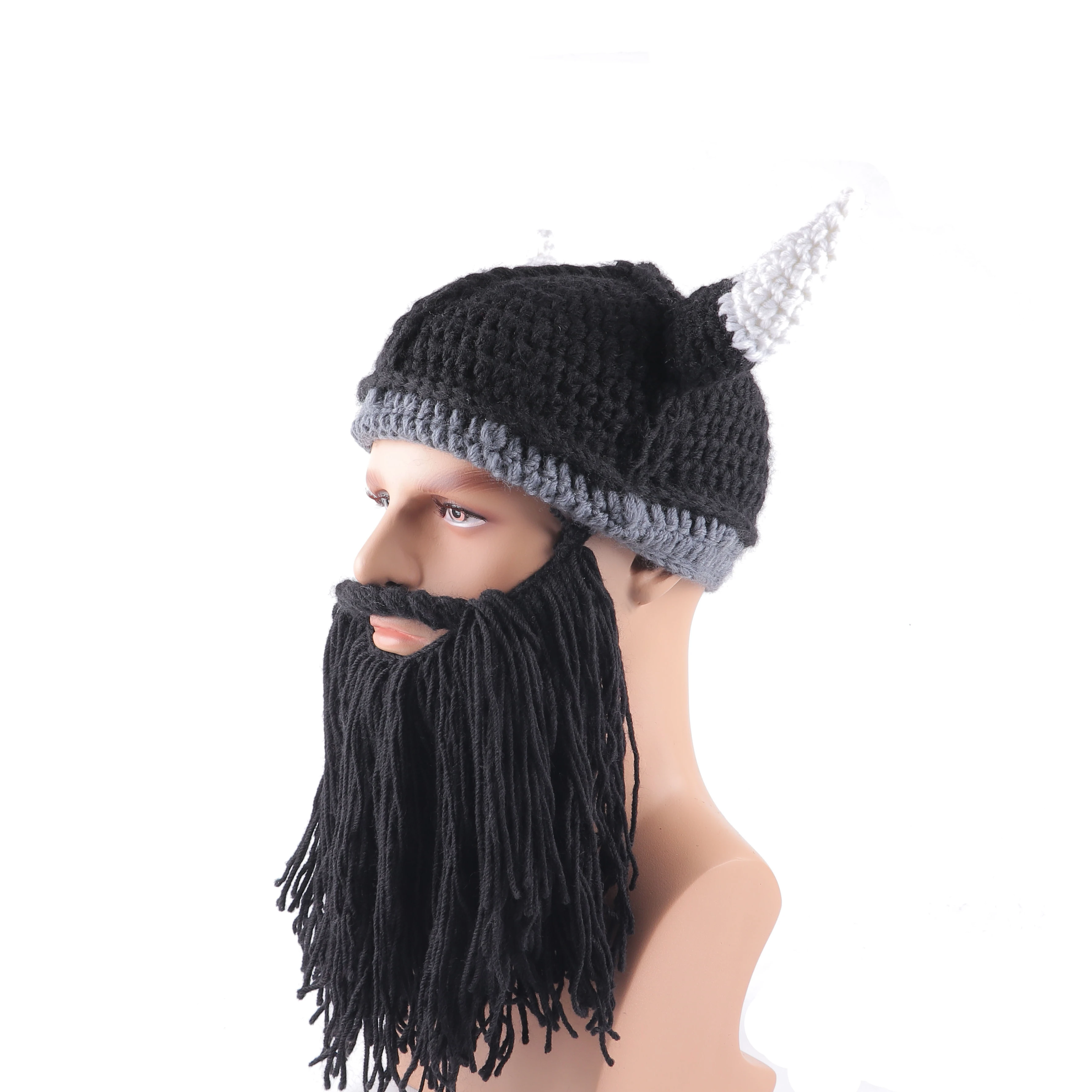 Günstige Kreative Horn Bart Hut Handgemachte Gestrickte männer Warme Winter Hüte Halloween und Weihnachten Maske Cosplay Lustige Kappen H8